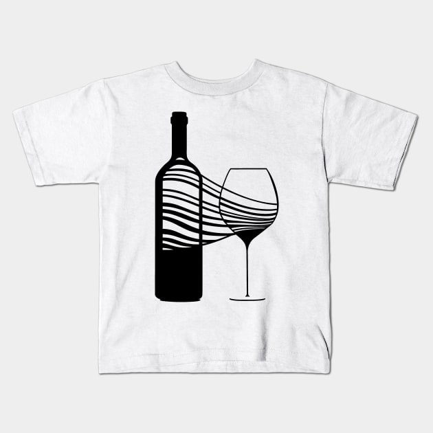 Sommelier motif - wine glass and wine bottle Kids T-Shirt by Unelmoija